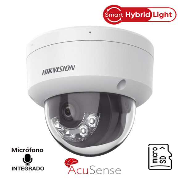 Hikvision DS-2CD2183G2-LIS2U Camara Domo IP 8MP 4k Smart Hybrid Light + 2 Micrófonos Integrados,  Lente 2.8 mm / Infrarojo 30 mts/ ACUSENSE / Exterior IP67 / IK10 / WDR 120 dB /  Micro SD / Metal / ACUSEARCH