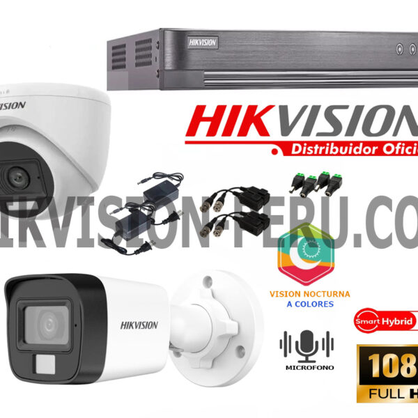 Kit 2 Cámaras Full Hd con Audio y Luz híbrida inteligente Hikvision 7204_kit2_audio