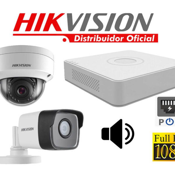 Kit 2 Cámaras Seguridad IP 2 Megapixeles con Audio  Vision Nocturna a Colores y POE Hikvision KITIP2_2MP