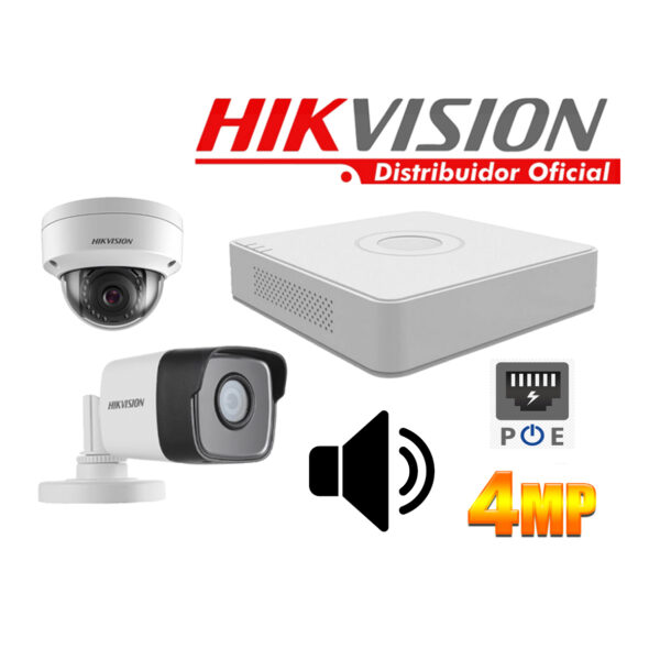 Kit 2 Cámaras Seguridad IP 4 Megapixeles con Audio Vision Nocturna a Colores y POE Hikvision KITIP2_4MP