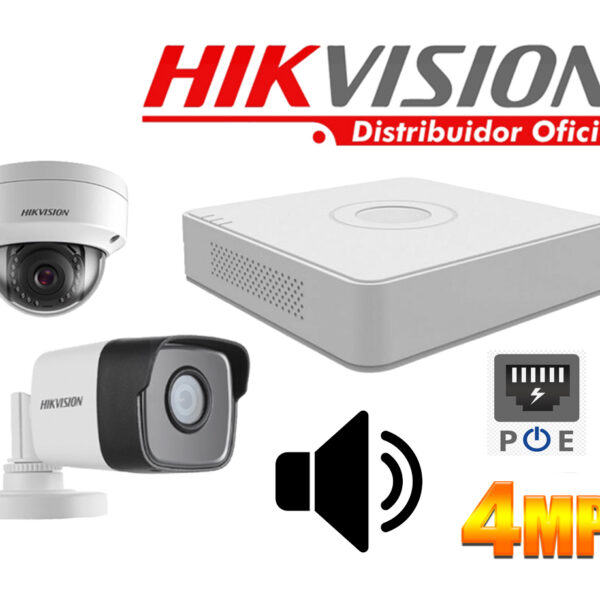 Kit 2 Cámaras Seguridad IP 4 Megapixeles con Audio Vision Nocturna a Colores y POE Hikvision KITIP2_4MP