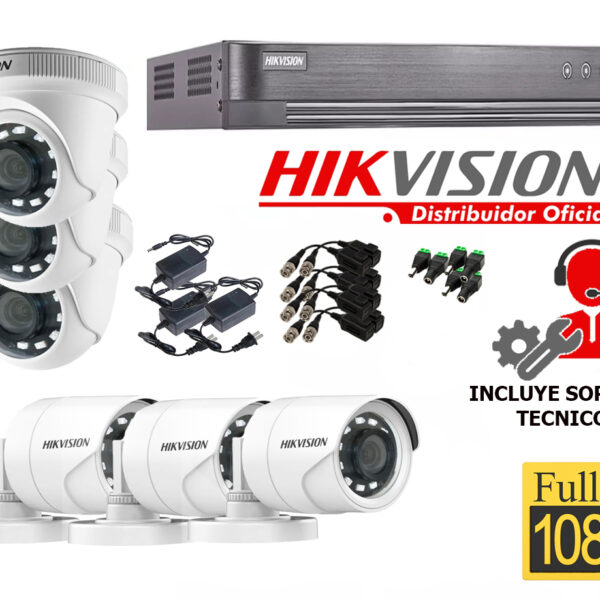 Kit de 6 Camaras Full Hd Hikvision 7208_kit6