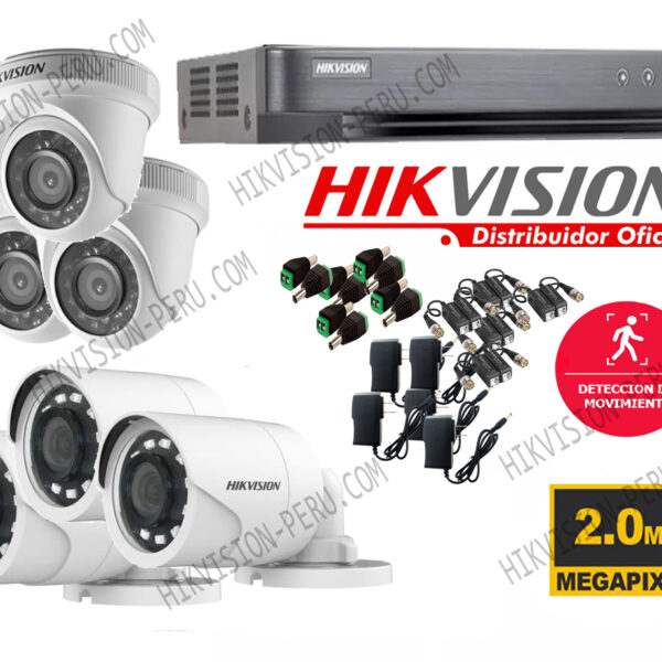 Kit de 6 Camaras 2 Megapixeles Hikvision KIT6_2MP