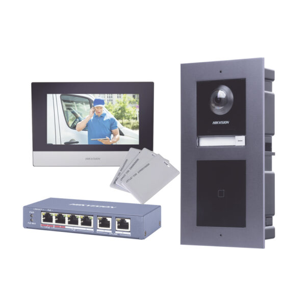 KIT VIDEO PORTERO IP 2 MEGAPIXELES  MONITOR WIFI LECTOR DE TARJETAS PARA APERTURA DE PUERTA HIKVISION DS-KIS602-L