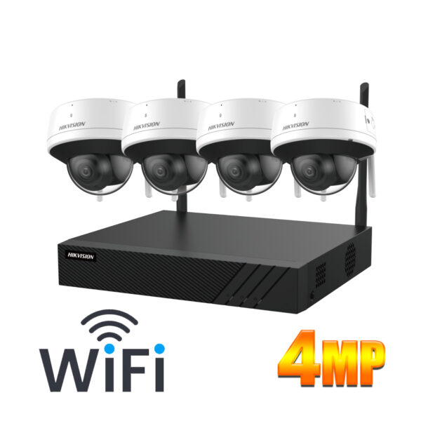 Kit 4 Cámaras Domo interior IP WIFI  Hikvision NK844WDH 4 Megapixeles con Audio  NVR 8 canales