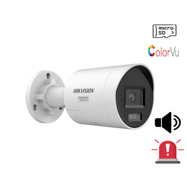 Hikvision DS-2CD2047G3-LI2UY/SRB Camara Tubo IP 4 Megapixeles  con 2 Microfonos y Parlante / Luz Estroboscopica Azul y Roja / Acusense 3.0