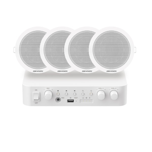 Hikvision DS-QAE0KA60206-4 Kit Audio Analogico con amplificador de 60 watts y 4  altavoces de 6 watts