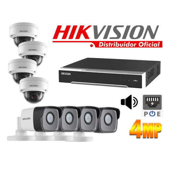 Kit 8 Cámaras Seguridad IP 4 Megapixeles con Audio  Vision Nocturna a Colores y POE Hikvision KITIP8_4MP