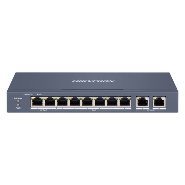 Switch 8 Puertos PoE 100M /  2 Uplink Gigabit Administrable / 120W  / 1° Y 2°P HI-POE / Hikvision DS-3E1310HP-EI