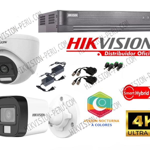 Kit 2 Cámaras 8 Megapixeles  Vision Nocturan a Colores  Hikvision KIT2_8MP