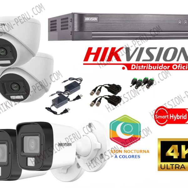 Kit de 4 Cámaras 8 Megapixeles  Vision Nocturna a Colores Hikvision 8MP_KIT4