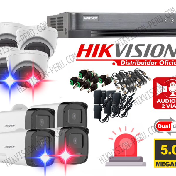 Kit de 8 Cámaras 5 Megapixeles con Audio /Parlante / Sirena / Vision Nocturna a Colores Hikvision 2MP_KIT8_AUDIOBI (copia)